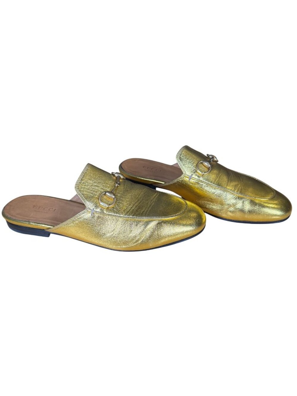 Gucci Princetown Horsebit Mule Loafer Metallic Gold Size 37.5